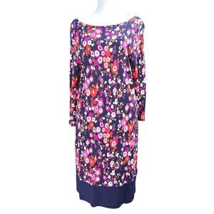 Boden Multicolor Abstract Floral 3/4 Sleeve Shift Dress US 10R WH917 100% Vicose